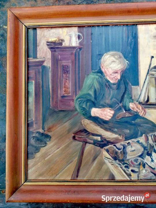 Obraz olejny Warsztat szewca pracy sprzedam