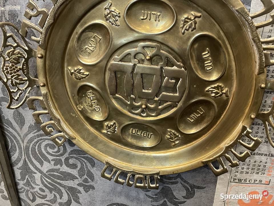 Wyjątkowy mosiężny talerz sederowy Judaika Kolekcje Kraków sprzedam