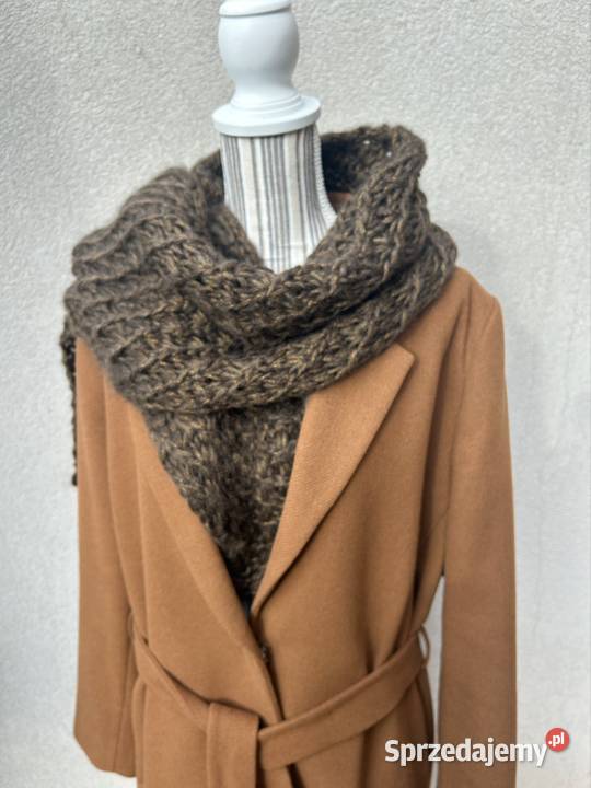 Szal damski brązowy ze złotą nicią handmade warmińsko-mazurskie Olsztyn