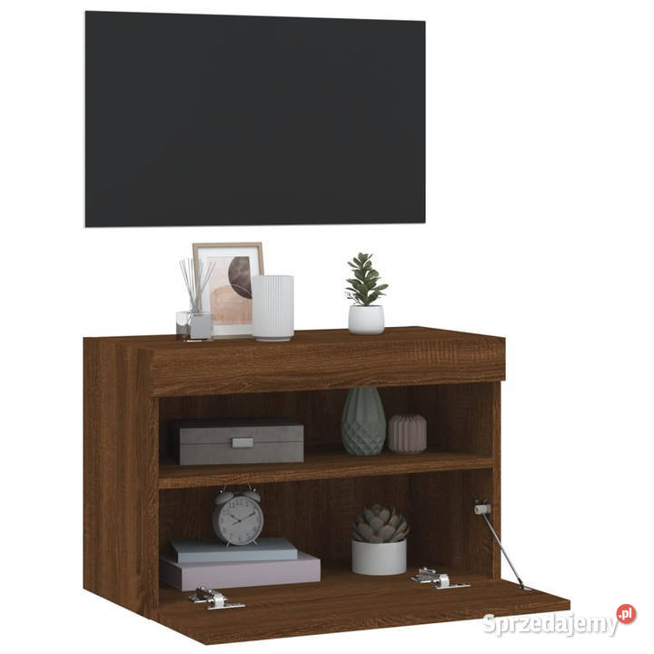 Ścienna szafka TV z LED brązowy dąb 60x30x40 Warszawa sprzedam