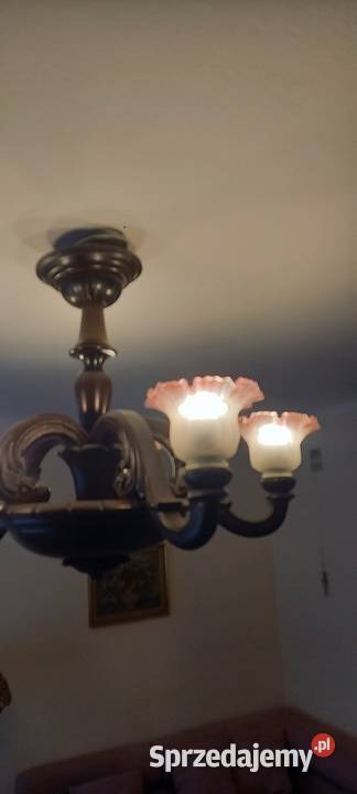 Duży rzeźbiony drewniany żyrandol kolorowe łódzkie Skierniewice