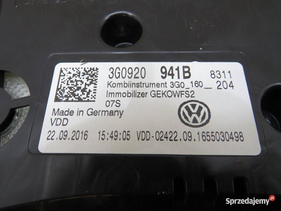 LICZNIKI ZEGARY PASSAT B8 3G0920941B