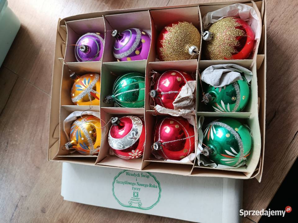 Bombki z PRLróżne szklane w kartonie stare