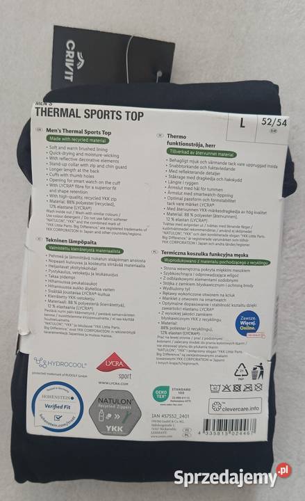 CRIVIT Koszulka termiczna męska rozmiar L 5254 czarny Ełk