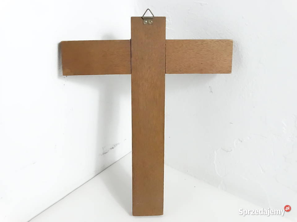 Stary krucyfiks ścienny 25x20 Drewno Mosiądz PRL Biłgoraj