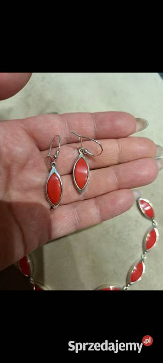 Komplet srebrny z czerwonym oczkiem Radom