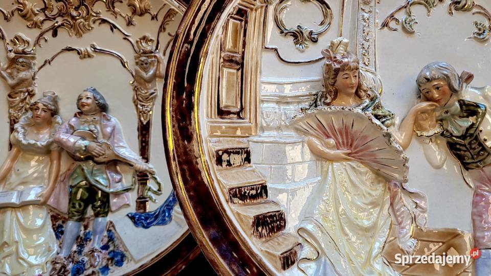 Zabytkowe misy dekoracyjne płaskorzeźby ok 1900 śląskie Zbrosławice