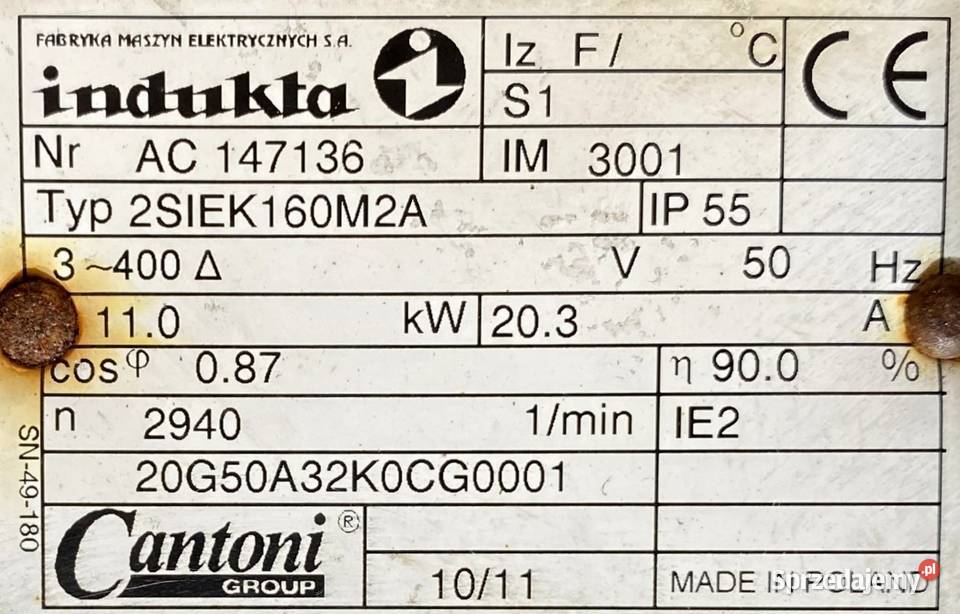 silnik elektryczny 11kW 2490obr 3fazowy INDUKTA Pigża sprzedam