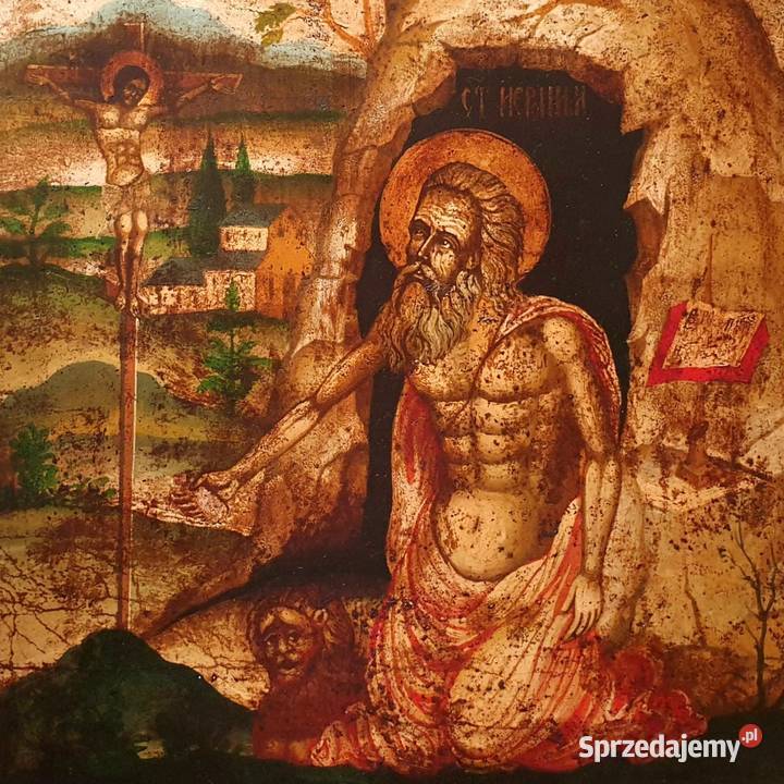 Ikona Święty Hieronim ze Strydonu XXw 103 Antyki, Sztuka, Kolekcje mazowieckie Warszawa