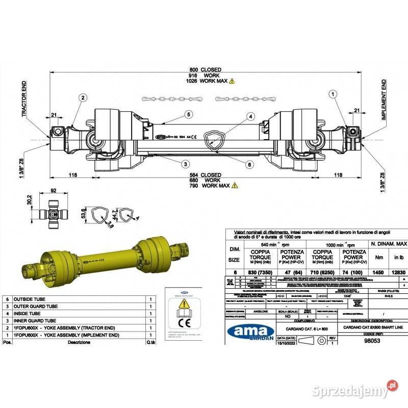Wał uniwersalny SMART LINE L1000 830Nm 98054 Kamionna