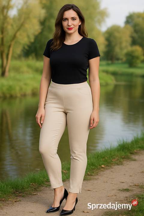 Spodnie damskie 34 bengalina z i zamkami 46 Wieluń