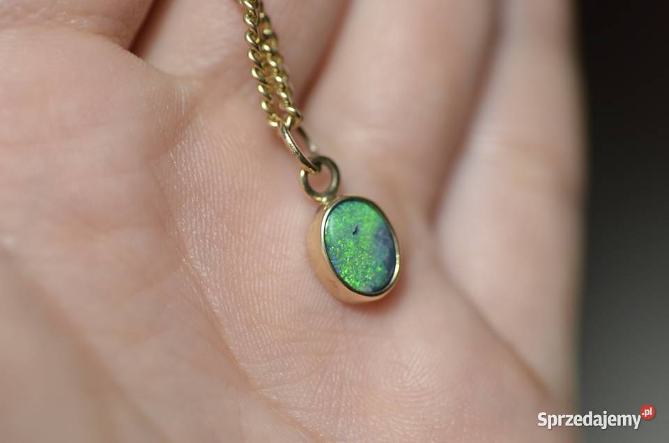 złota zawieszka 585 z nat ciemnym opalem