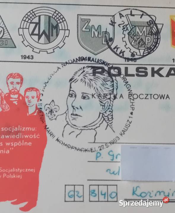 Pocztówka 50 lat organizacji młodzieżowych w Koźminek sprzedam