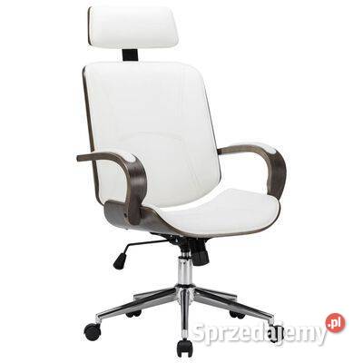 vidaXL Krzesło obrotowe z zagłówkiem, białe, ekoskóra i gięt