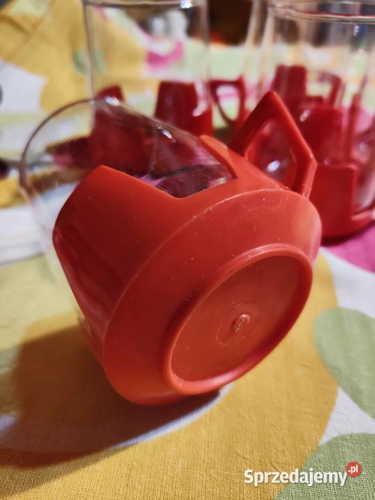 Vintage szklanki z czerwonymi plastikowymi Lublin
