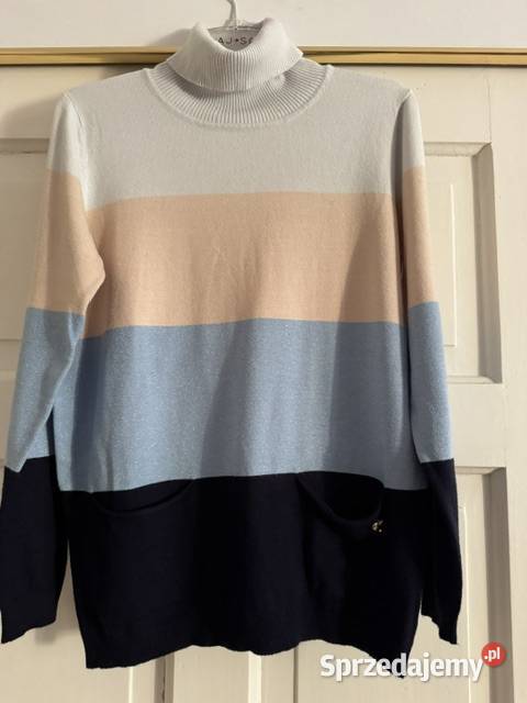 Sweter damski w pasy LXL z golfem kolorowy Inny materiał Częstochowa