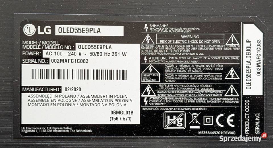 Telewizor LG OLED55E9PLA na części Oława