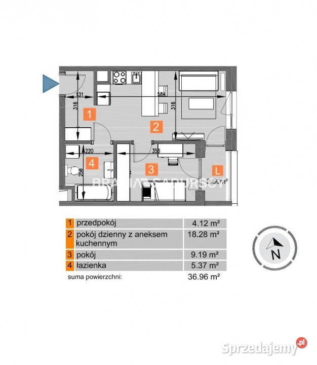 Mieszkanie 3696m2 2 pokoje Kraków os Piastów Liczba pokoi 2