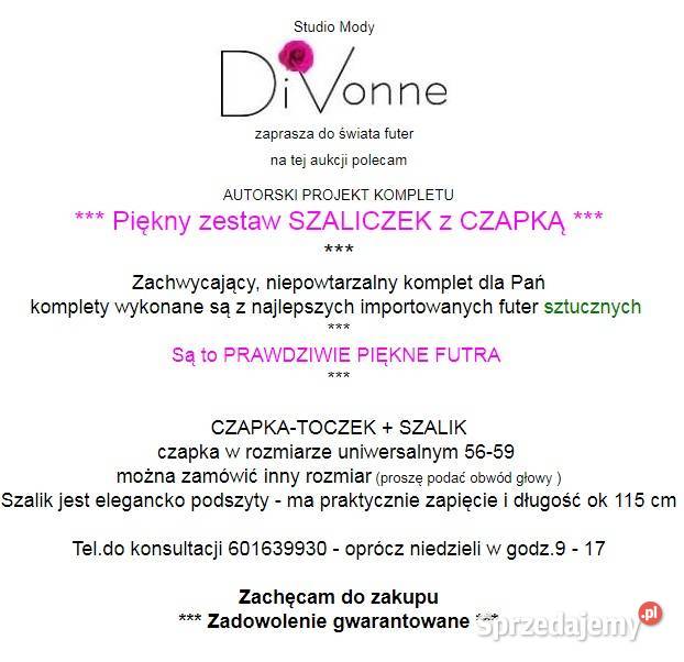 CZAPKA SZALIK futrzany KOMPLET zestaw kołnierz brązowy/beżowy Tarnów