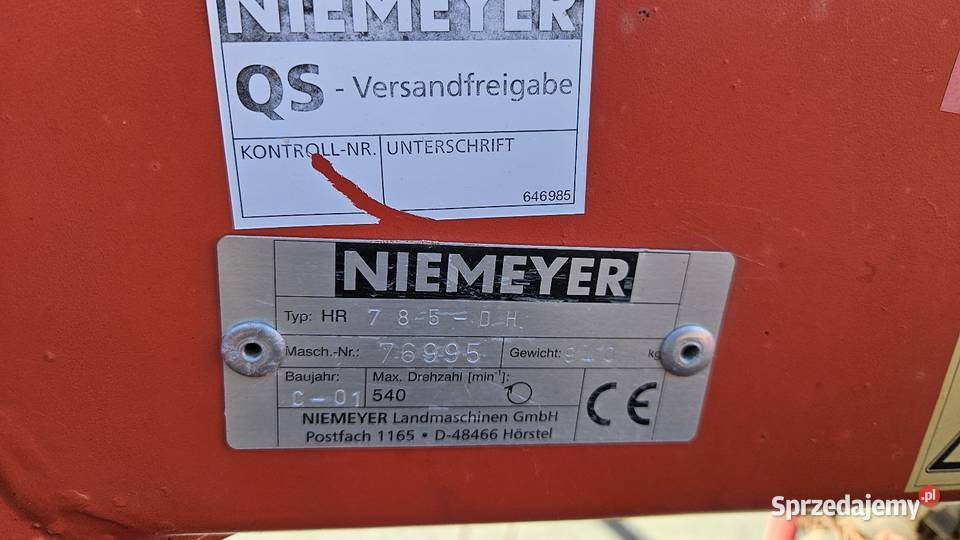 Niemeyer HR785 DH kuhn Amazone Claas Maszyny rolnicze Gruntowice