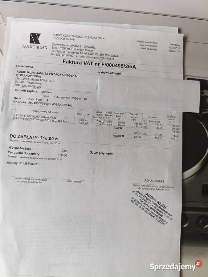 gramofon AudioTechnoca AtLp60x igła ATN 3600le Sulejówek
