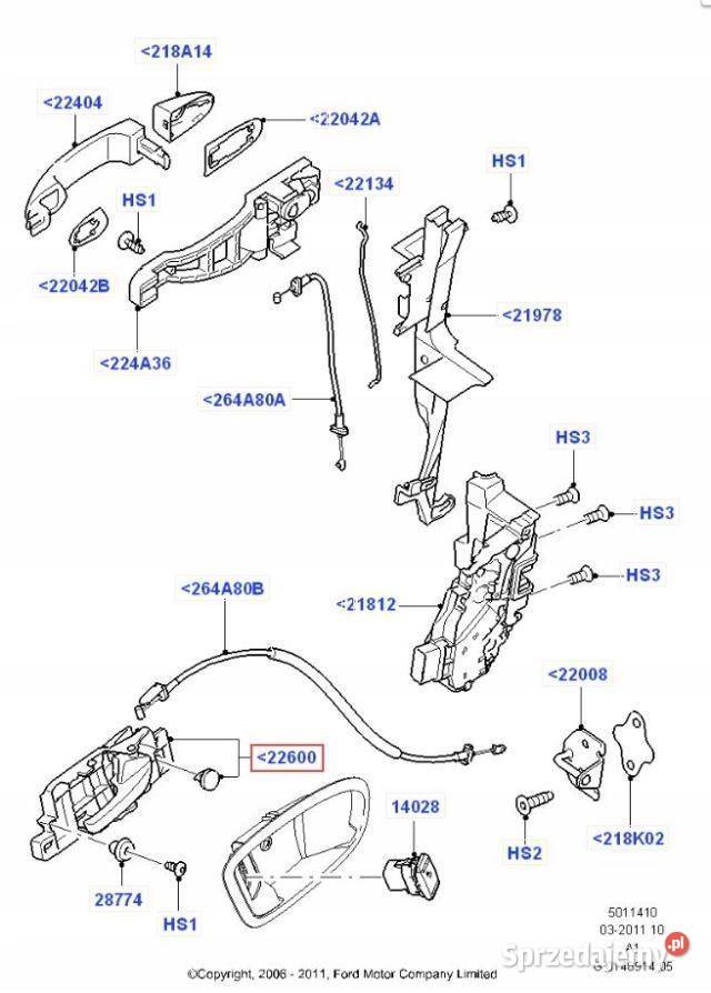 KLAMKA WEWNĘTRZNA PRAWY PRZÓD FORD S GALAX 06