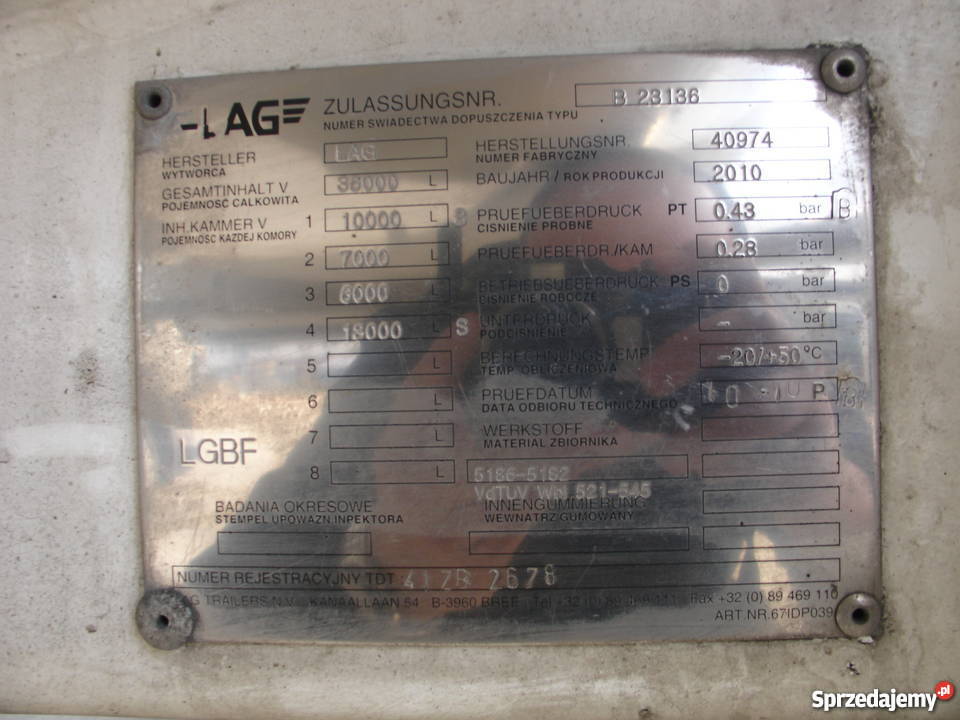 cysterna LAG alu lekka 36000l Rok produkcji 2010 Wrocław