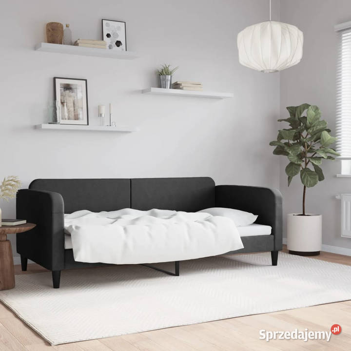 Sofa z funkcją spania czarna obita tkaniną Warszawa sprzedam