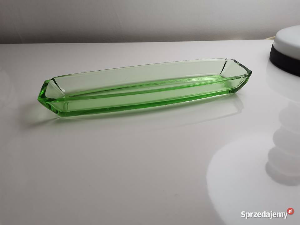 Stara zielona paterka tacka szkło Art Deco Porcelana i szkło Katowice