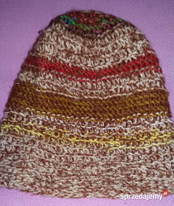 Czapka wełniana brązowa beżowo brązowa na Nakrycia głowy