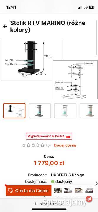 Nowoczesny stolik RTV biały wysoki połysk LED mazowieckie Hipolitów