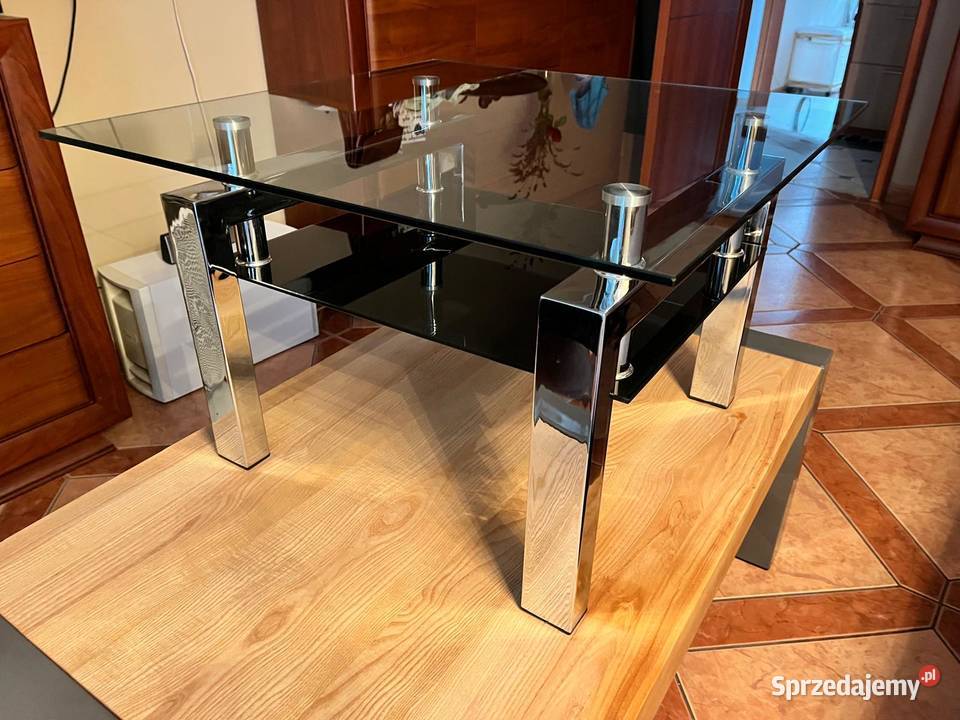 Stolik kawowy Bert 70x70x44 szklany blat chrom Kostrzyn nad Odrą