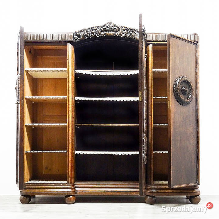 BIBLIOTECZKA drewniana Antyk zdobiona WITRYNA Kalisz