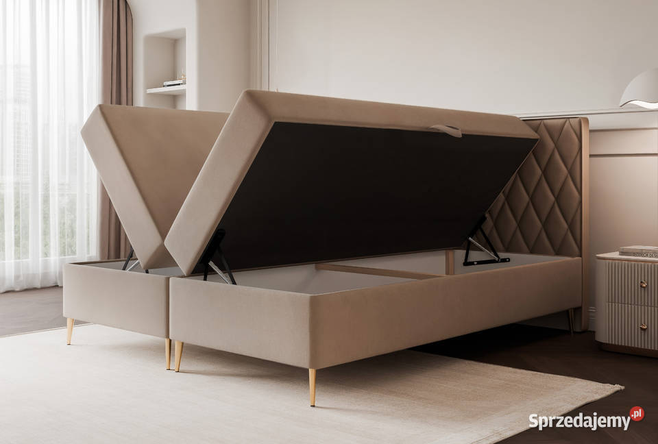 Łóżko kontynentalne z pojemnikiem Caro rożne