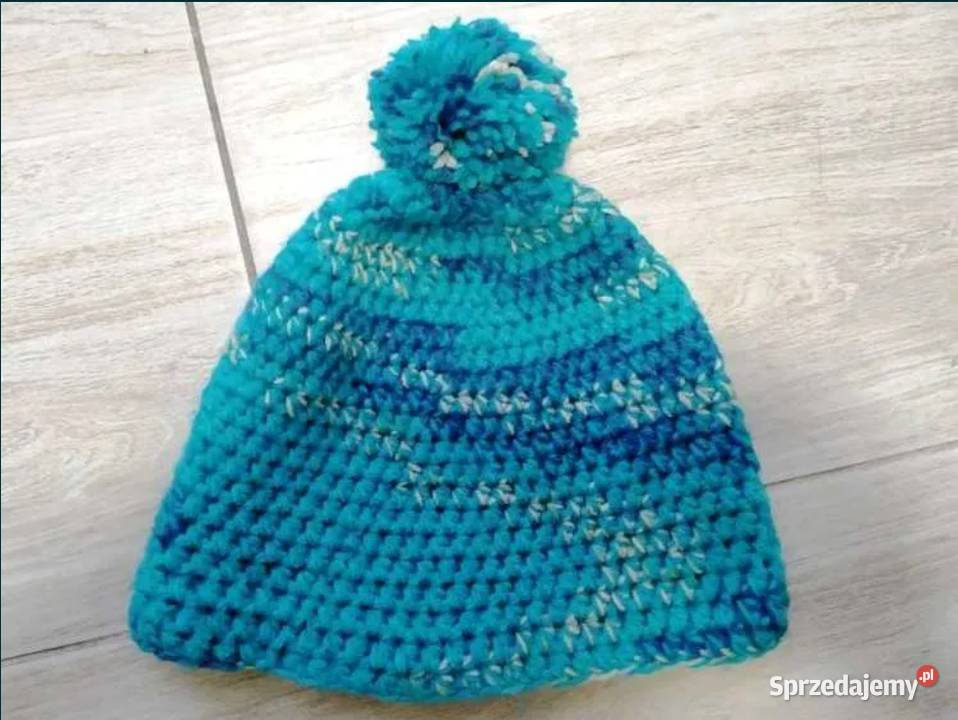 Dziergana turkusowa czapka Nakrycia głowy Warszawa