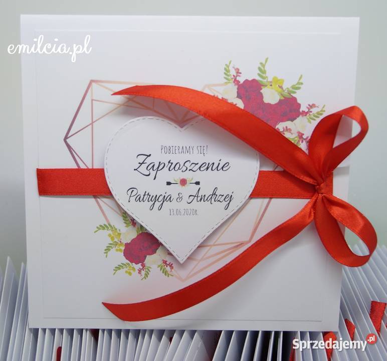 Zaproszenia w kolorze różowym koperta Ślub Zielona Góra
