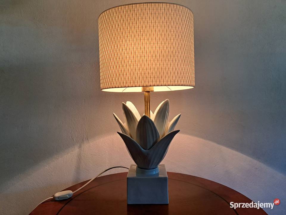 Wyjątkowa lampa ceramiczna stołowa włoska biała Olkusz