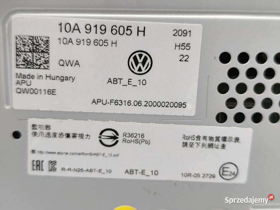 EKRAN WYSWIETLACZ MONITOR VW ID3 ID3 10A919605H