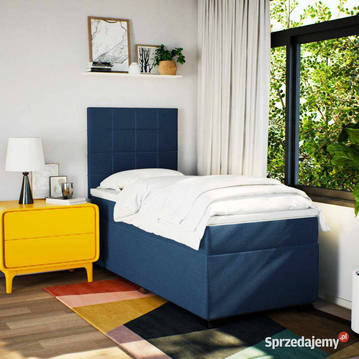 Łóżko kontynentalne z materacem niebieskie sprzedam