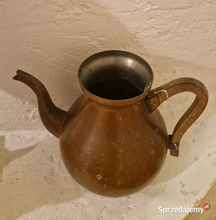 Stary miedziany DZBANEK z drewnianymi uchwytem Pozostałe
