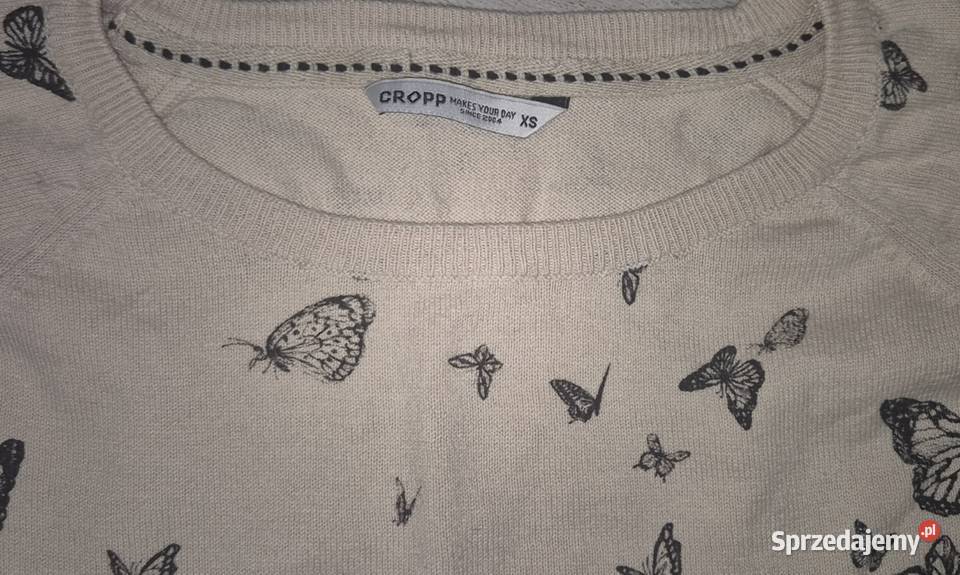 Bluzka damska motyle długi rękaw Cropp 34XS czarny sprzedam