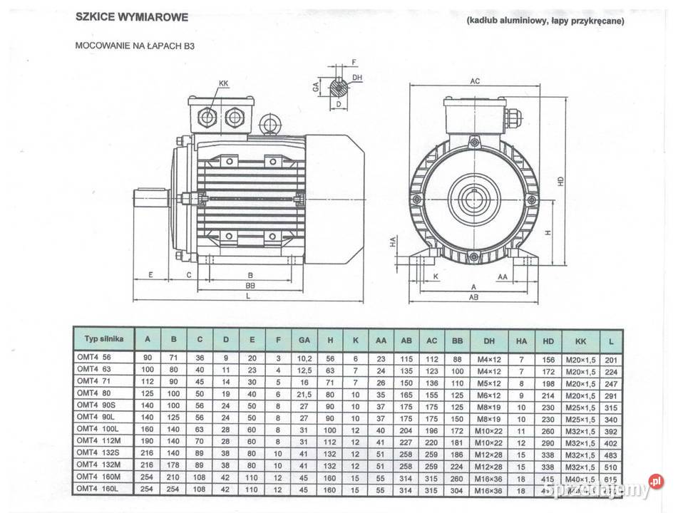 SILNIK OMT4-112M4 – 4,0kW 4P 400/690V 50Hz B3 IP55 Czarnylas ...