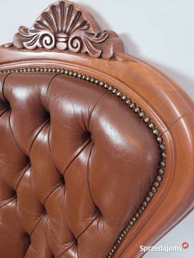 Fotel skórzany w stylu Ludwika 116cm Białogard