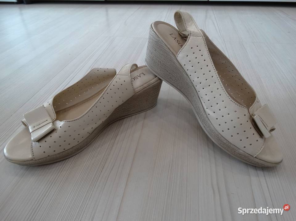 Buty Sandały Skórzane Skóra Naturalna Kremowe Łomża