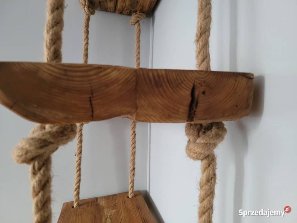 Półki wiszące stare drewno sznur