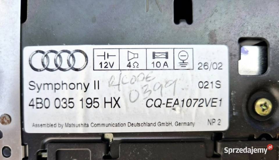 RADIO SYMPHONY II 2 DIN CD KASETA AUDI A6 C5 Działoszyce
