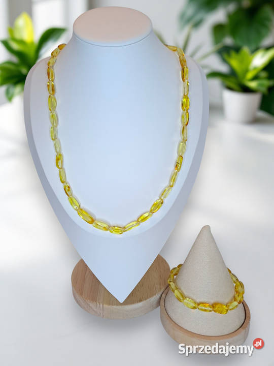 Komplet korale i bransoletka z bursztynu ryż Warszawa