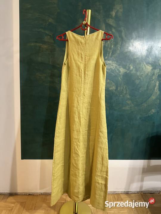 Sukienka damska 34 Massimo Dutti limonkowa z lnu Częstochowa
