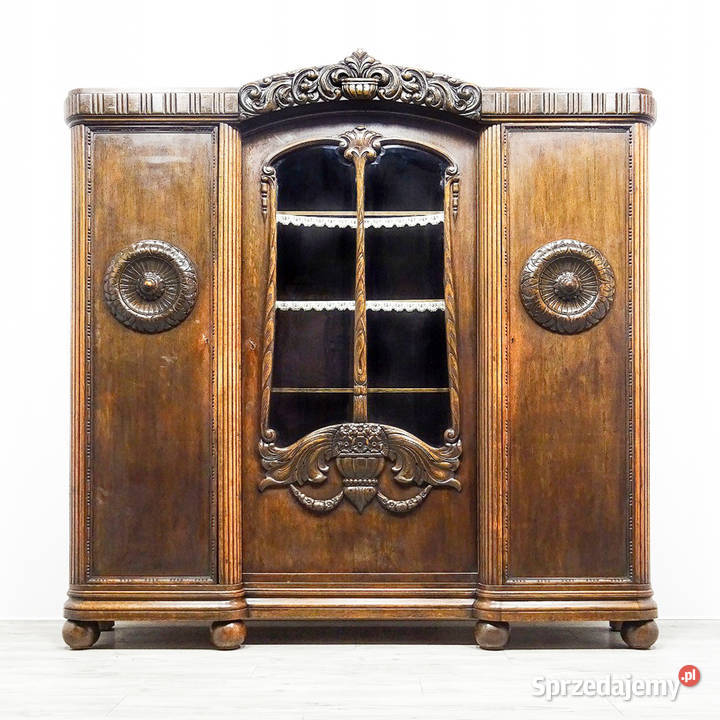 BIBLIOTECZKA drewniana Antyk zdobiona WITRYNA wielkopolskie Kalisz sprzedam