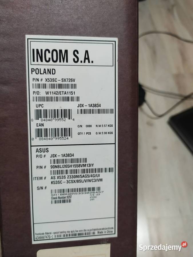 ASUS X53SCSX726V i32330M 4GB RAM 500GB Dysk Win7 Więcków